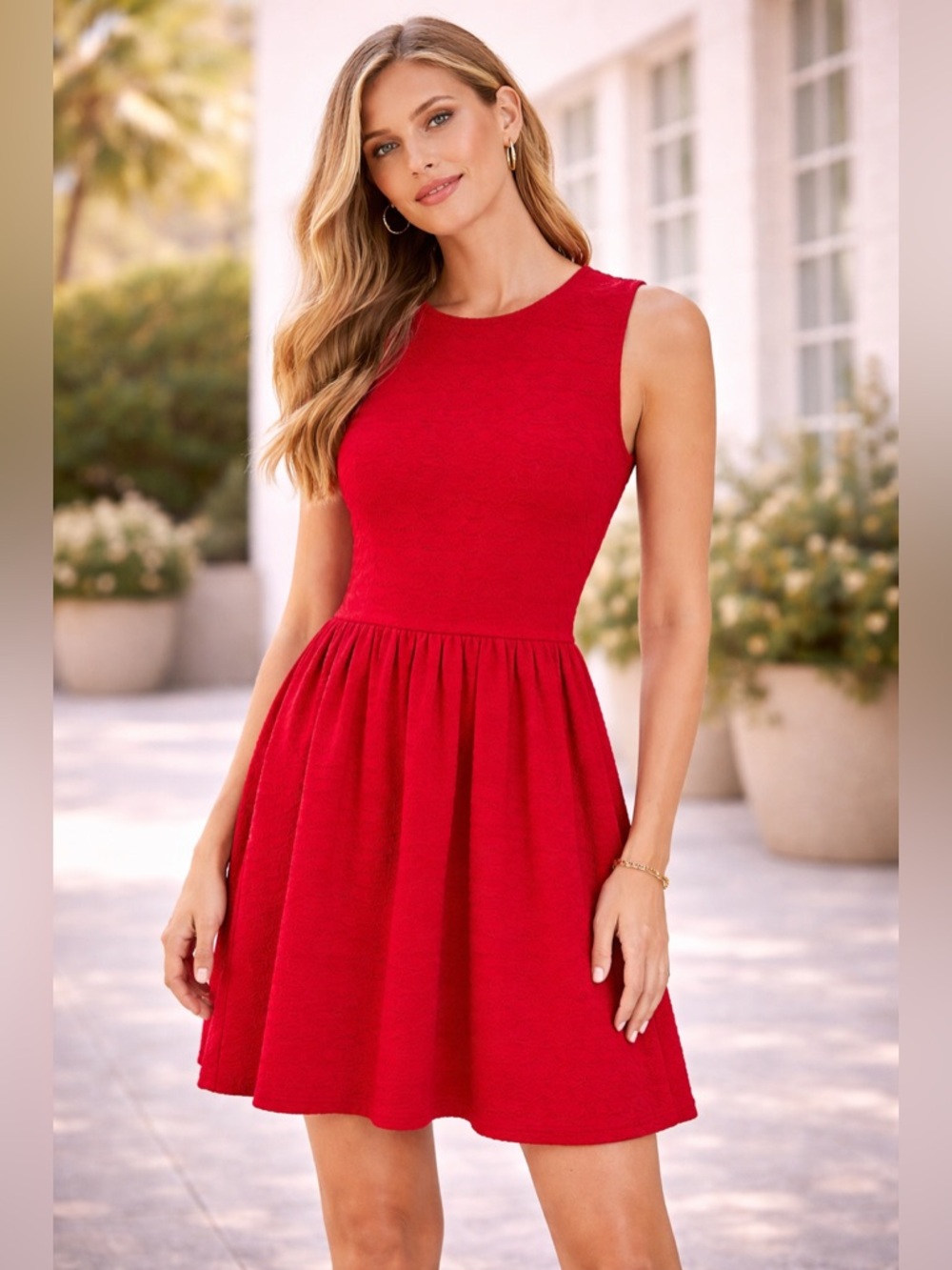 RED Valentino Red Sleeveless Crew Neck Sundress